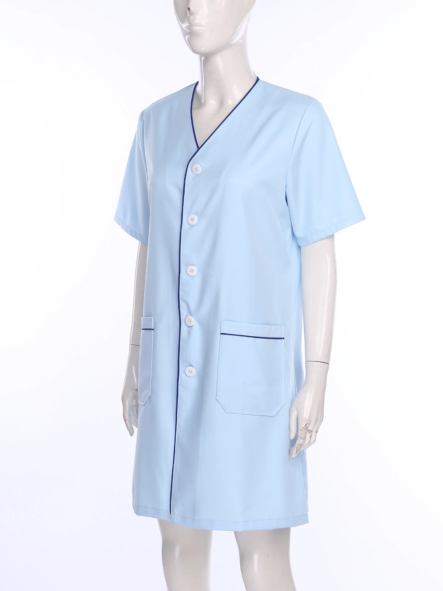 Women Nurse Doctor Work Coat Dress Short Sleeve Pockets Lab Coat Beauty Salon Tattoo Artist Work Dress Nurse Cosplay Costume