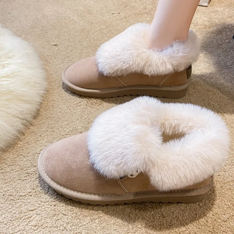 

High quality women Chelsea snow boots winter short plush fur warm ankle flat shoes platform casual shoes outdoor booties girls