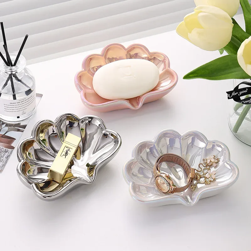 Ceramic Shell Soap Box Bathroom Creative Draining Soap Box Bathroom Sink Household High-end Light Luxury Soap Rack