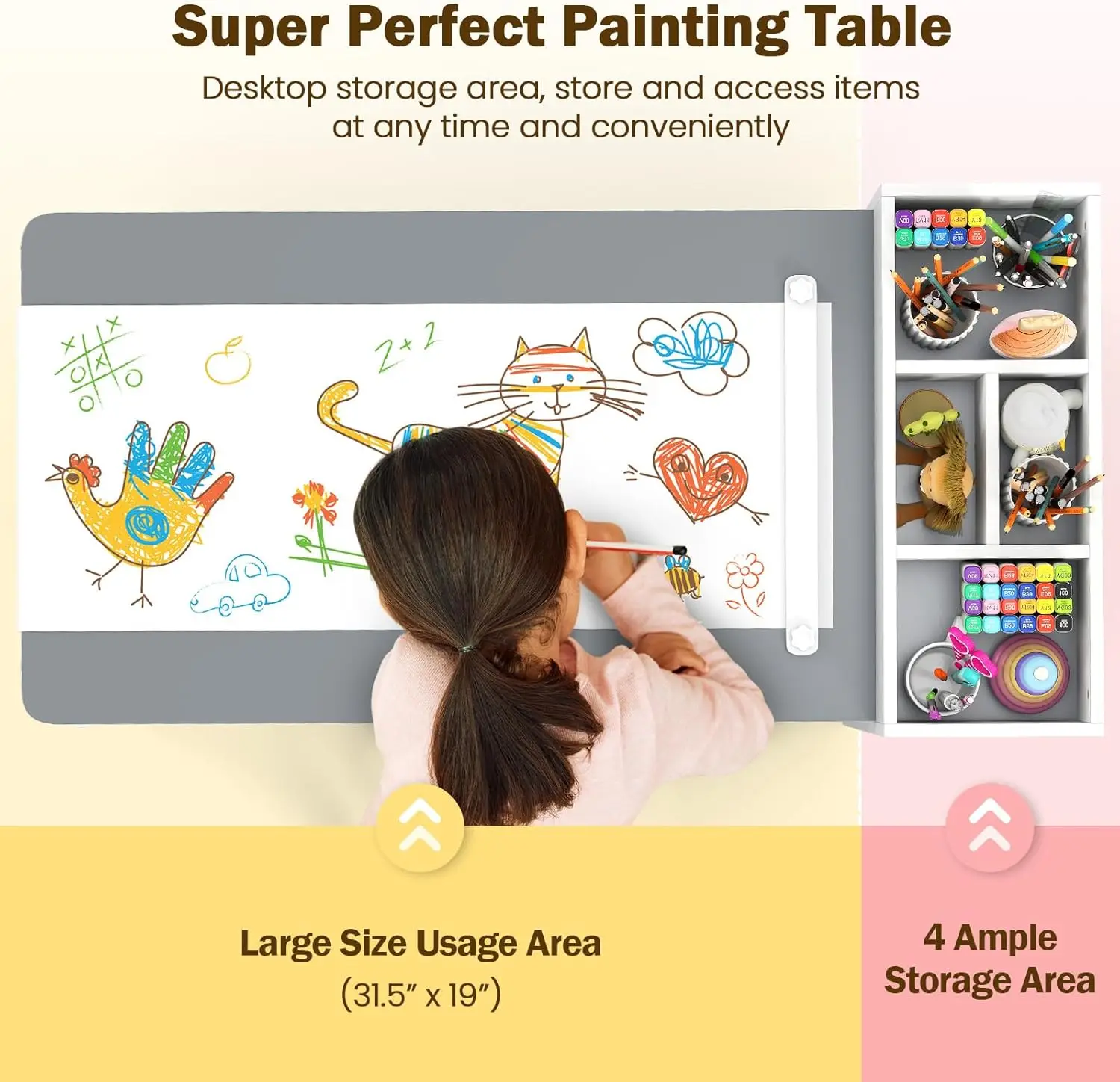 Set tavolo e sedie artistici per bambini, scrivania artigianale in legno con contenitori portaoggetti, per bambini dai 3 anni in su