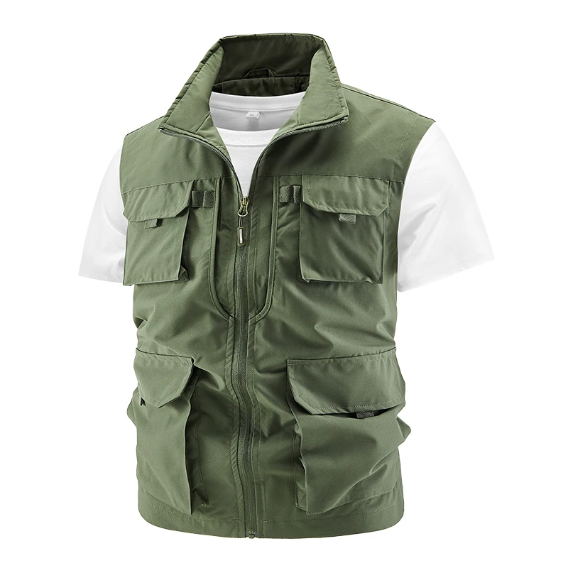 Summer Men Outdoor Cargo Breathable Sleeveless Vest Men Fishing Sport Multi-Pocket Vest Coat Man Casual Work Hike Vest Waistcoat