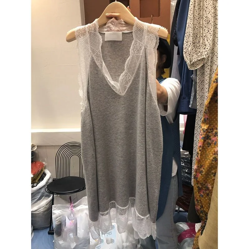 

Женский летний топ больших размеров с кружевными вставками, свободного кроя, с V-образным вырезом, удобный, дышащий, в корейском стиле, повседневная одежда