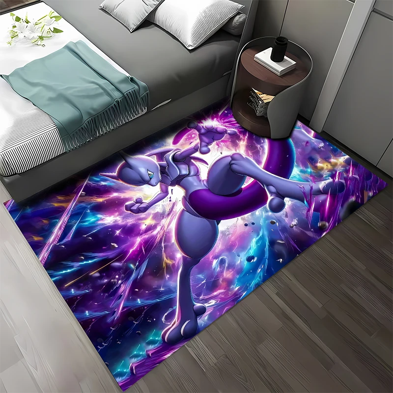 Pokemon-Mewtwo Cartoon Anime Pattern Carpets Bedroom Play Mats Bedroom Decor Carpet Livingroom Rug Crawl Mat Christmas Gift Rug