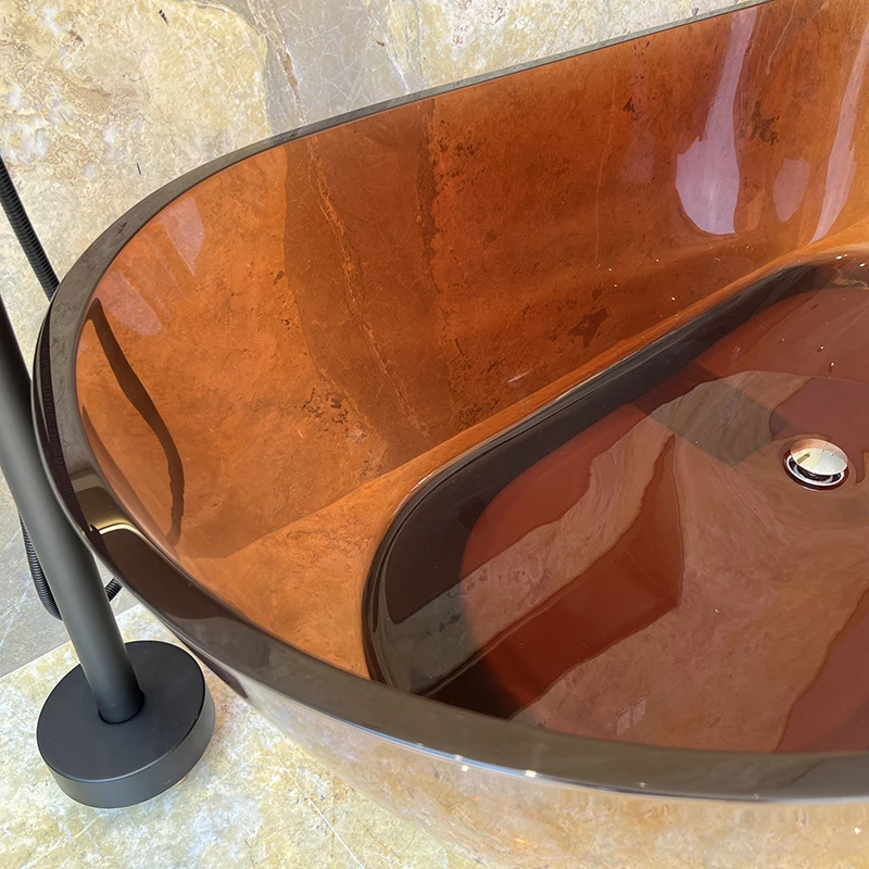 

Hotel Polished Contemporary Oval Stone Resin Bath, Resin Oval Modern Art Color Transparent Freestanding