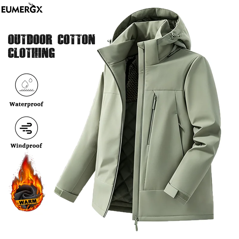 EUMERGX Men's Winter Thermal Coat Waterproof Windproof Warm Cotton Padded Jackets Hiking Camping Skiing Climbing Windbreaker