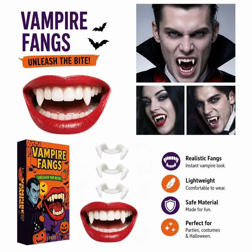 Vampire Teeth Dentures Fangs Classic PP Halloween Party Cosplay Prop Halloween Costume Party Favors Fangs Party Decoration Fake