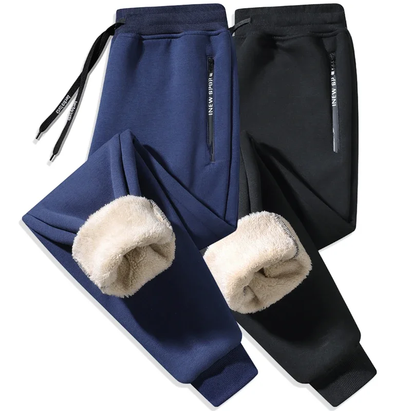 

Men's Fitness Jogging Sweatpants Male warm Winter Lambswool Warm Casual Pants Solid Drawstring Bottoms Fleece Straight Trousers