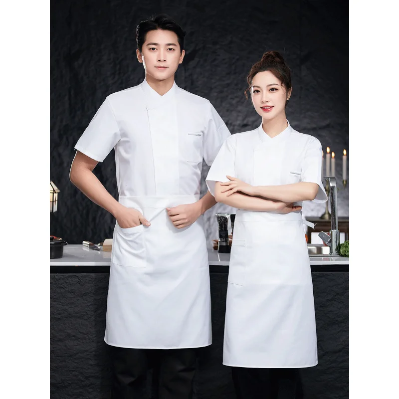 Chef Overalls Short Sleeve Men's Summer Catering Restaurant Baking Cake Shop Western Point Summer Baker Dessert Work Wear