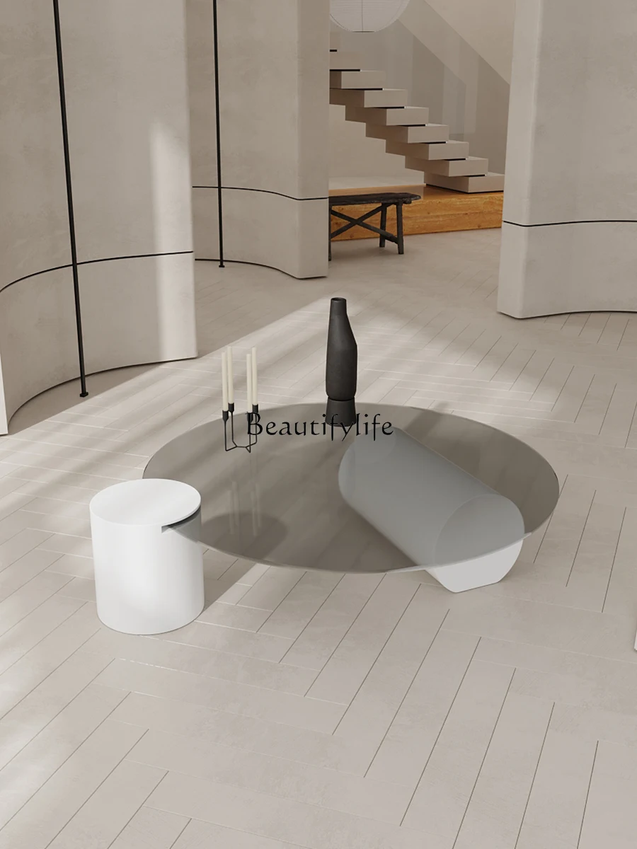 

Light luxury Nordic coffee table living room household small apartment very simple modern round tempered glass coffee table