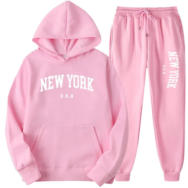 

Mens 2025 Casual New York Print Hoodie Set American Style Autumn Long Sleeves Loose Street Sweatshirt