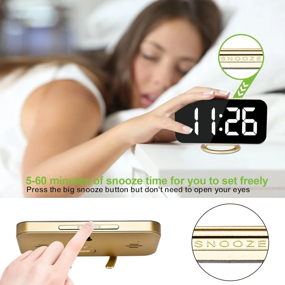 LED Mirror Alarm Clock with USB Charger 4