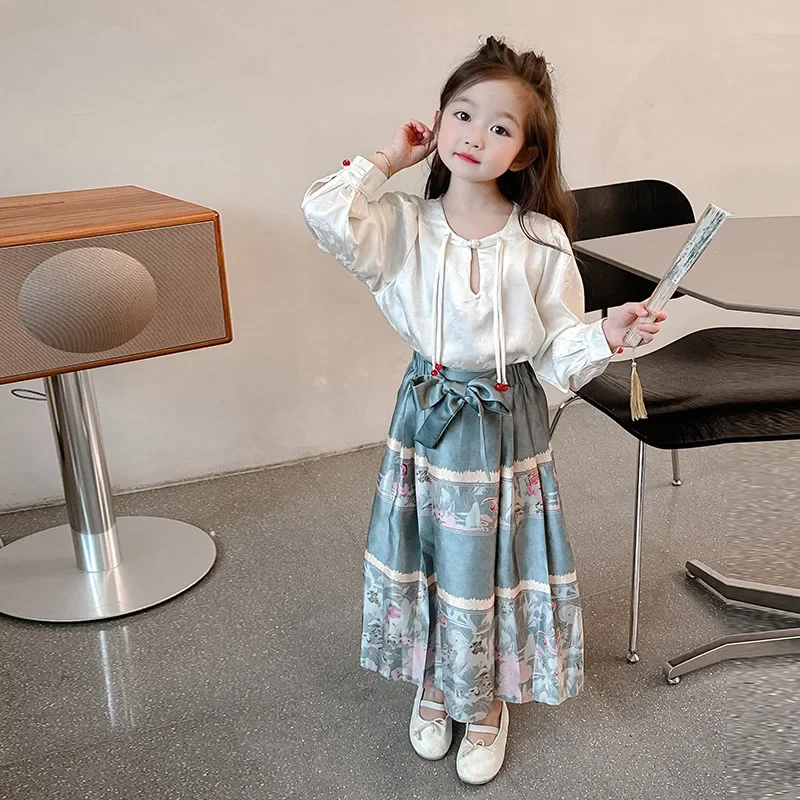 Baby Girl Clothes Suit Horse Skirt 2024 New Spring and Autumn Style Suit Girl Tang Suit  Baby Children Fashion Comfort Skirt