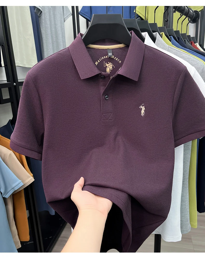 High-End 100% Baumwolle Kurzarm Polo Shirt Sommer Mode Luxus Marke Pony Stickerei T-Shirt Business Freizeit Golf Herrenkleidung – Detail 25