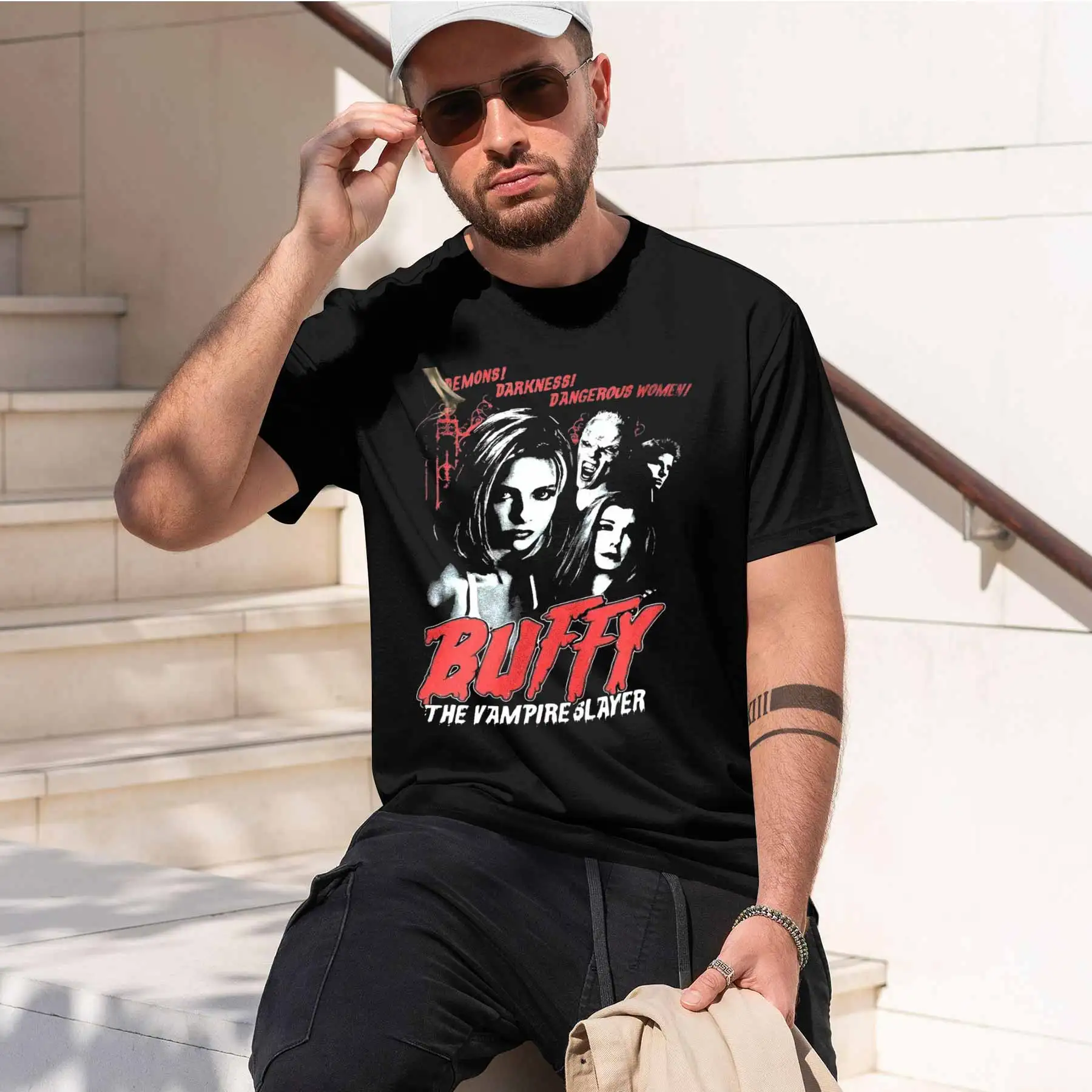 new printed T-shirt Men's Classic Buffy the VampireT-shirt Dark Dangerous men Retro Print Top