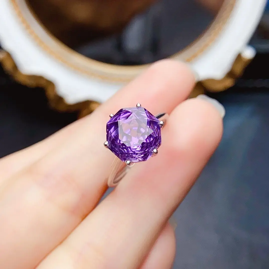 ZECAA Amethyst Fine Jewelry Woman Amethyst Ring With Natural Amethyst Gemstone 10*10mm Silver Amethyst Jewelry Ring Lady Gift