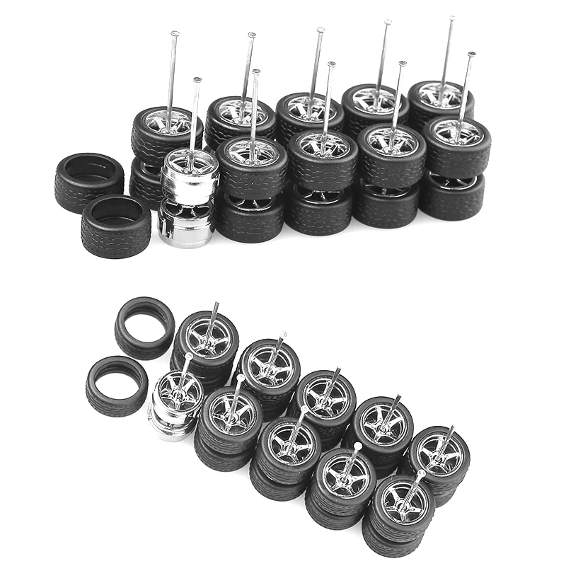 11mm 1/64 Alloy Car Wheels With Rubber Tires Model Modification Front Rear Tires For 1:64 Matchbox/Domeka/HW/Model Cars Off-road