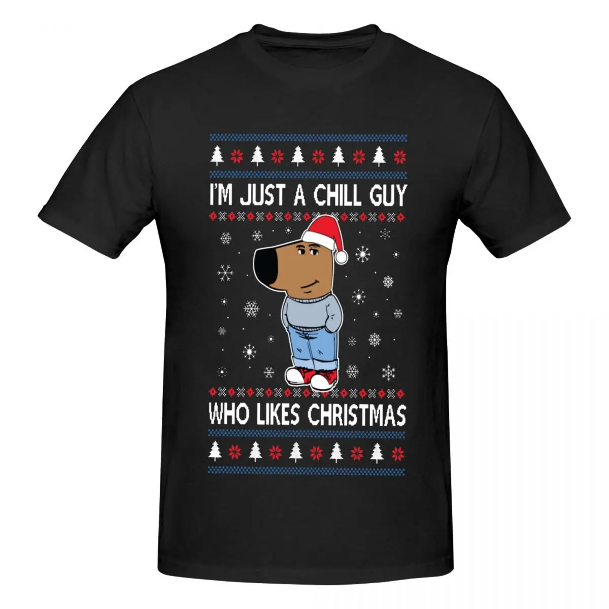 Just A Chill Guy Christmas Santa Meme T Shirts Graphic Y2K Anime Cotton Men Women T Shirt Tops