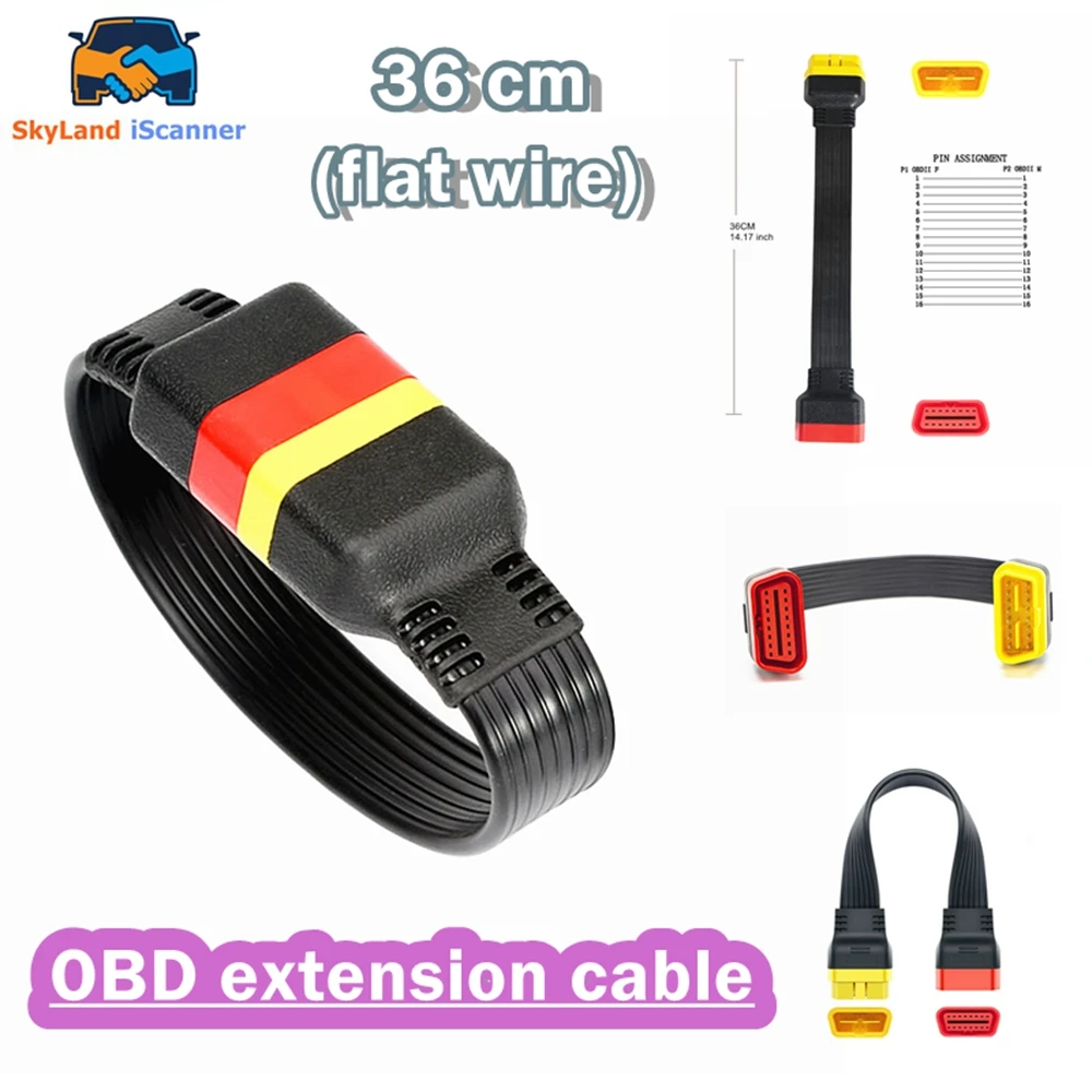 

Удлинительный кабель OBDII, 16-контактный разъем «папа-мама», 36 см для разъема Thinkdiag Easydiag BD2, 16-контактный диагностический кабель ELM327 OBD2