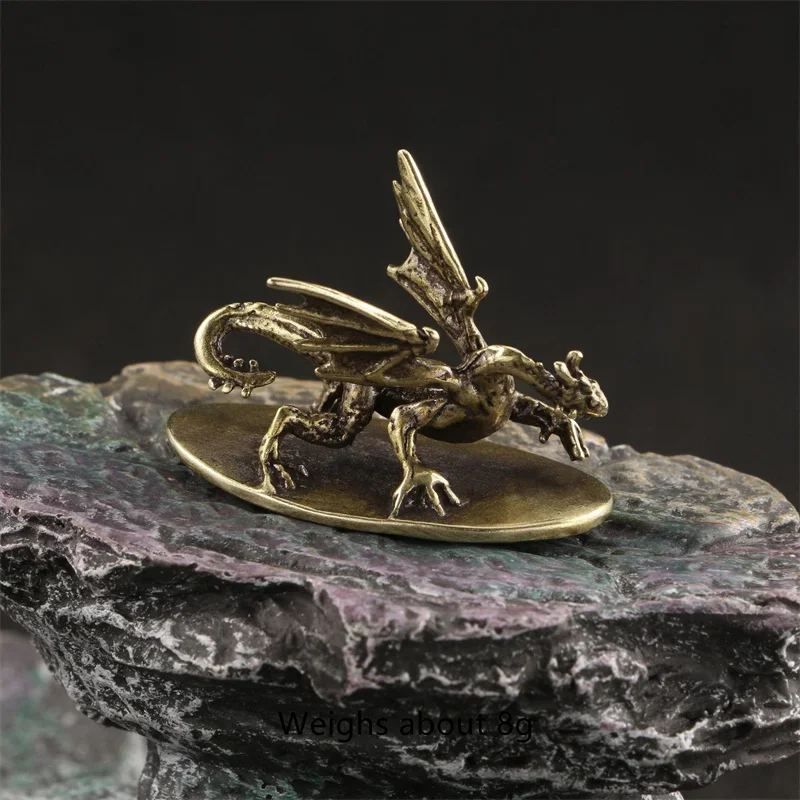 Little Fairy/Vintage Brass Warcraft Dragon Desktop Ornaments Solid Small Dinosaur Crafts Statue Mini Home Garden Decoration Gift