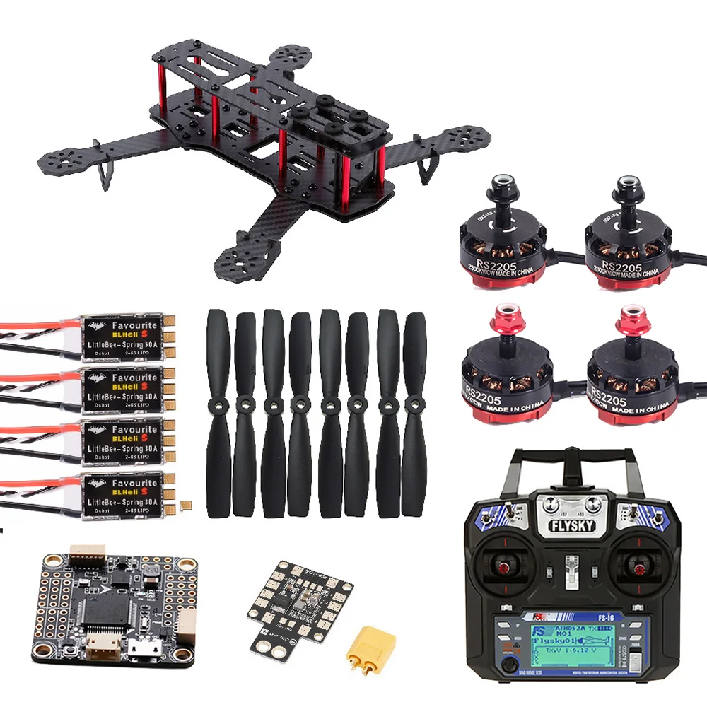 

Mini QAV250 ZMR250 250mm Carbon Fiber Quadcopter RS2205 2300KV Motor 30A ESC F4 V3S Flight Controller & Flysky FS-i6 Kit