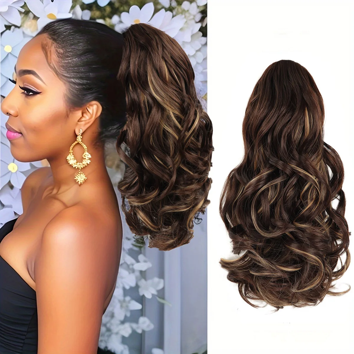 

14inch Synthetic Drawstring Ponytail Wig Curly Ponytail Extensions Clip in Water Wave Afro Pony Tail For Women Hairpiece False