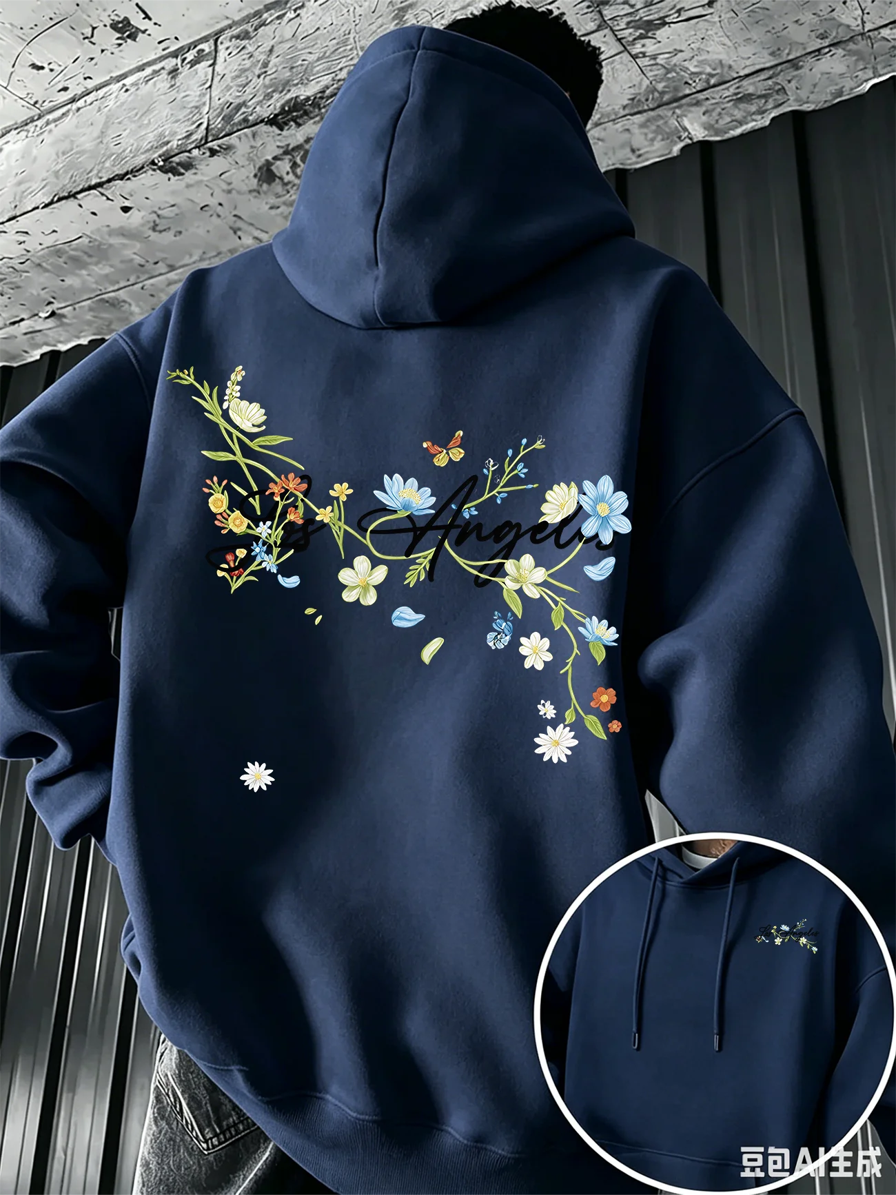 Autumn/Winter Outdoor Warm Comfort Retro Los Angeles Floral Vine Butterfly Pattern Men's Loose Fashion Hooded Sweatshirt