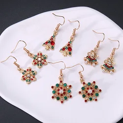 Luxury Colourful Zircon Christmas Tree Snowflake Drop Earrings For Women Cute Deer Santa Claus Penguin Earrings New Year Jewelry