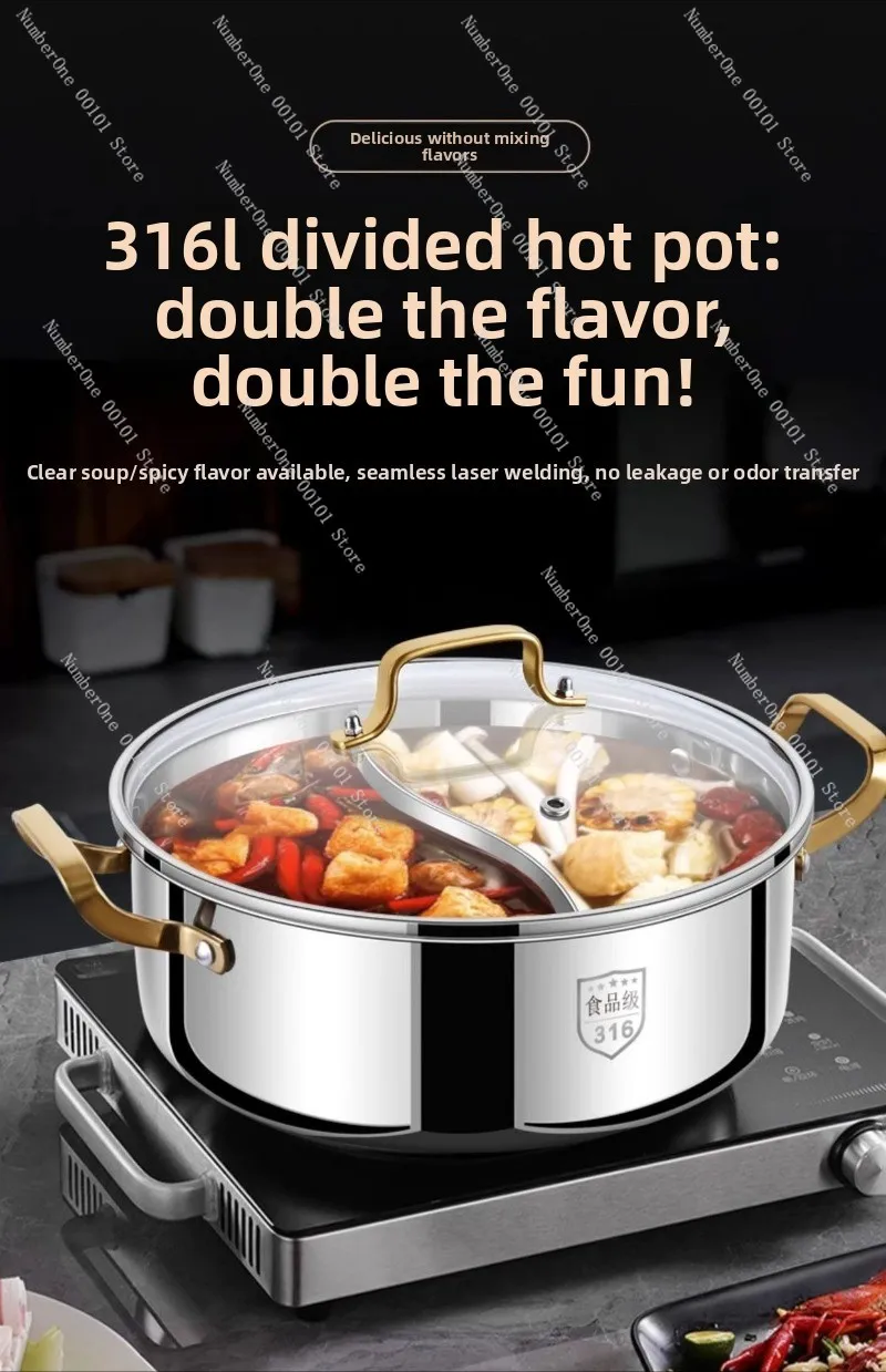 Dual Stainless Steel Hot Pot | 316 Material, Thickened, Large-Capacity for Induction & Stove