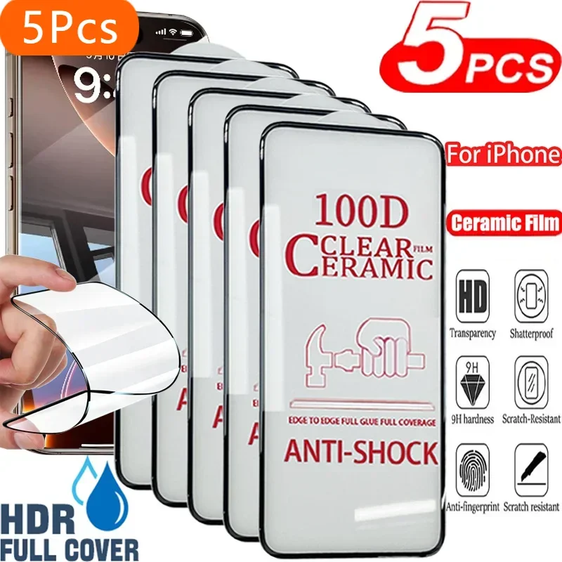 5 قطعة حامي الشاشة واضحة آيفون 16 15 14 13 12 11 برو XS ماكس XR السيراميك فيلم آيفون 16 15 14 8 7 زائد 13 12 فيلم صغير