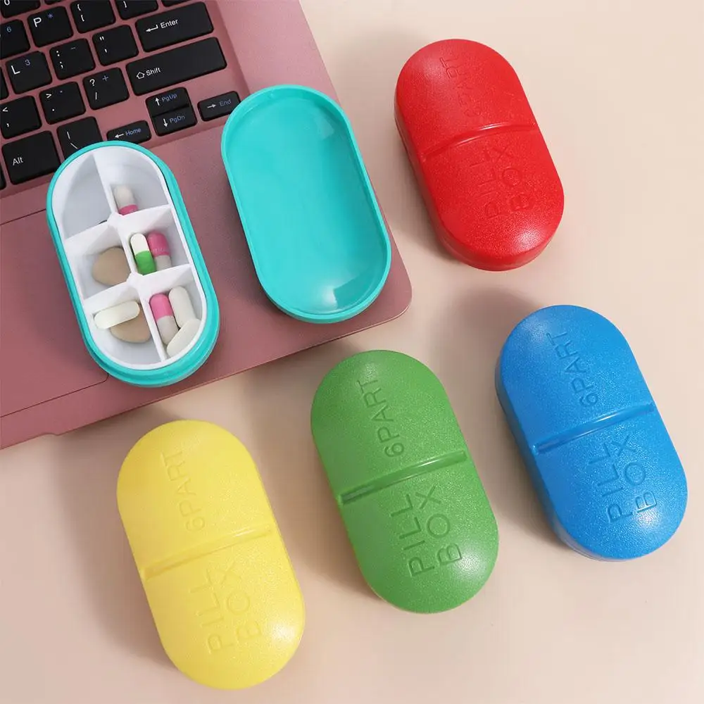 Creative Plastic 6 Lattices Pill Box Capsule Shape Dustproof Pill Container Mini Medicine Case Travel