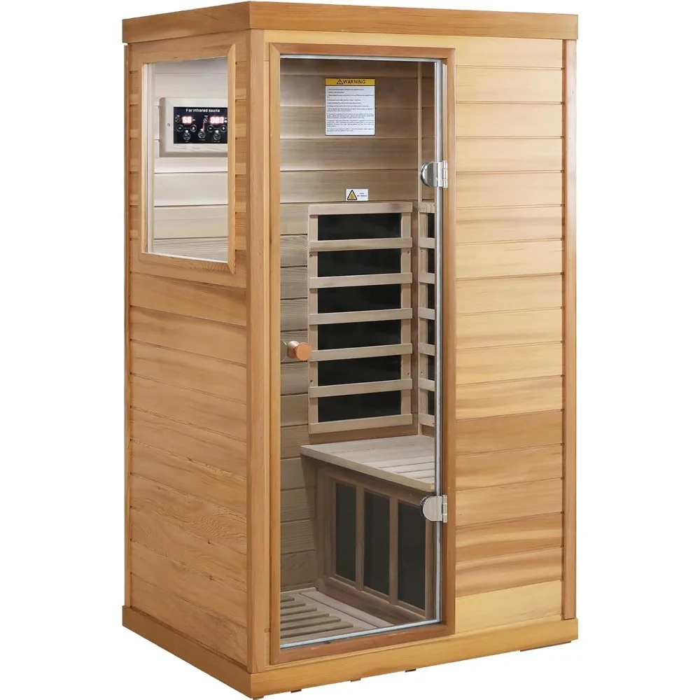 Infrared Wooden Sauna 1 Person Infrared Saunas for Home Dry Sauna for Home,Low Emf Infrared Sauna 1050W Indoor Saunas