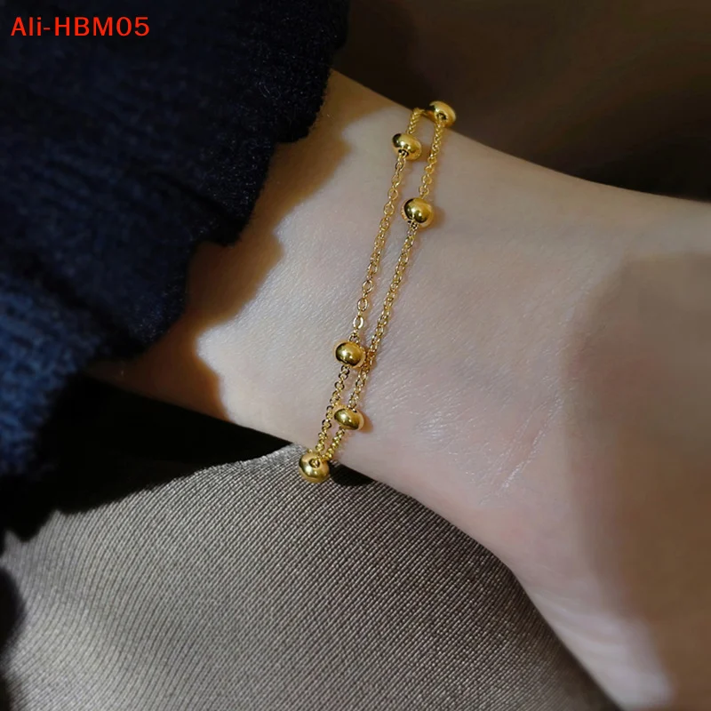 (HB05)1pc Titanium Steel Bracelet Simple Ball Bracelet Jewelry Women's Colorfast Bracelet Birthday Gift