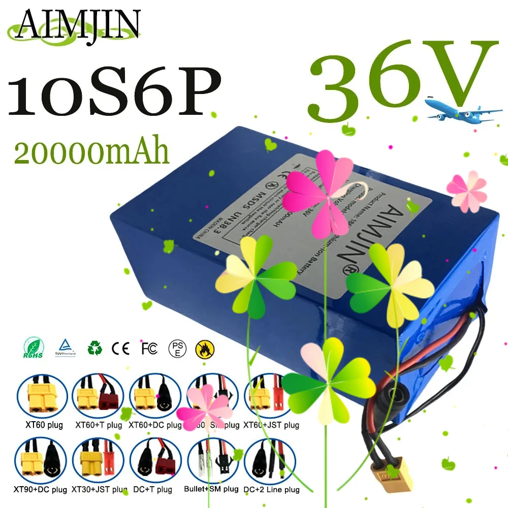 10S6P 100% Original 36V 20Ah brand new 500-1000W li-ion battery, For most vehicles, supports customization of different plugs