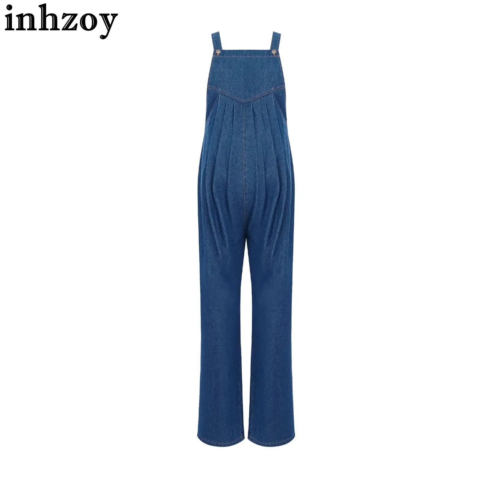 

Pregnant Women Denim Overalls Jeans Bib Sleeveless Fashion Casual Straight Wide-Leg Adjustable Suspenders Pleated Jumpsuit