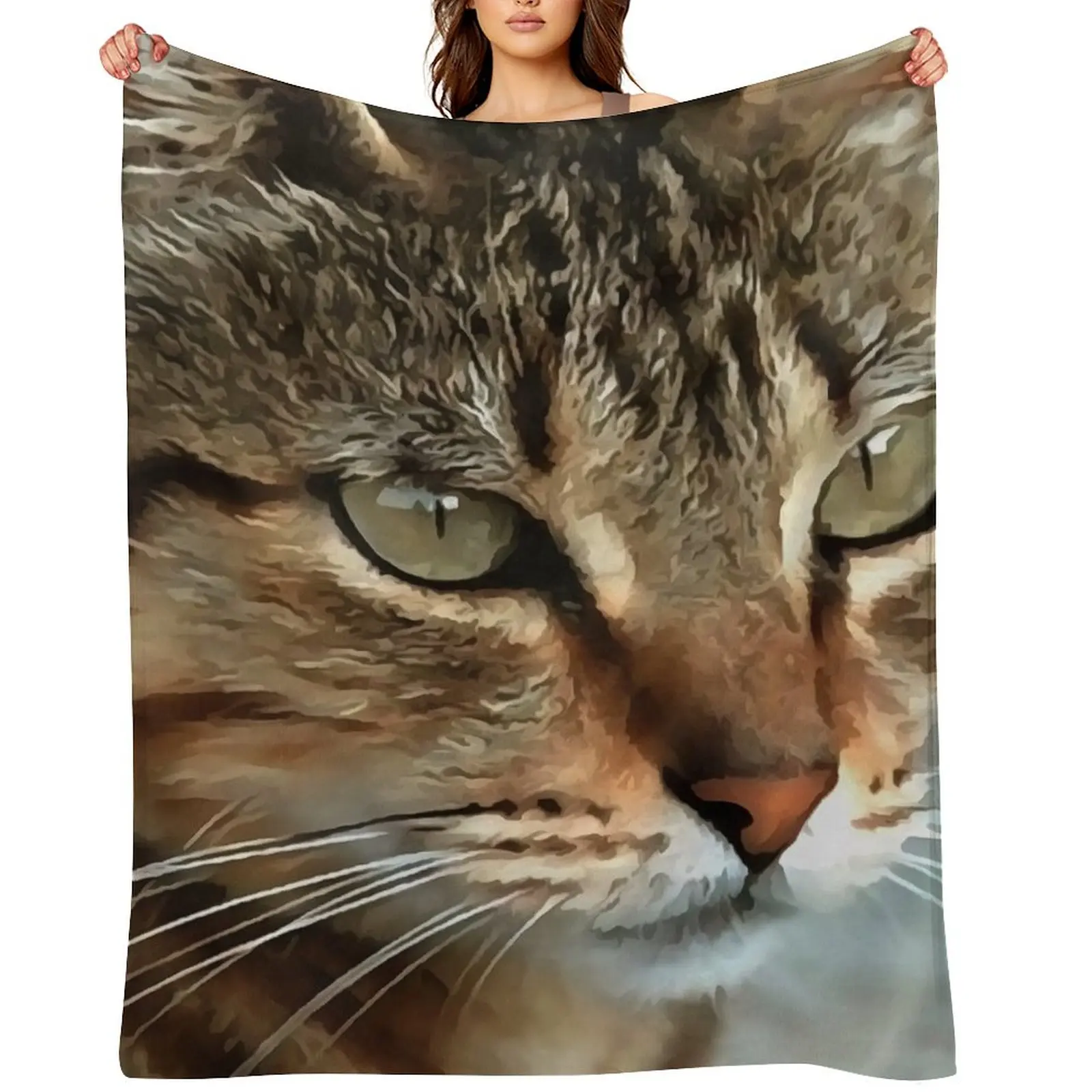 

Stunning Tabby Cat Acrylic Pet Portrait Throw Blanket Soft Plaid Hairys Blankets For Baby Sofa Quilt Blankets