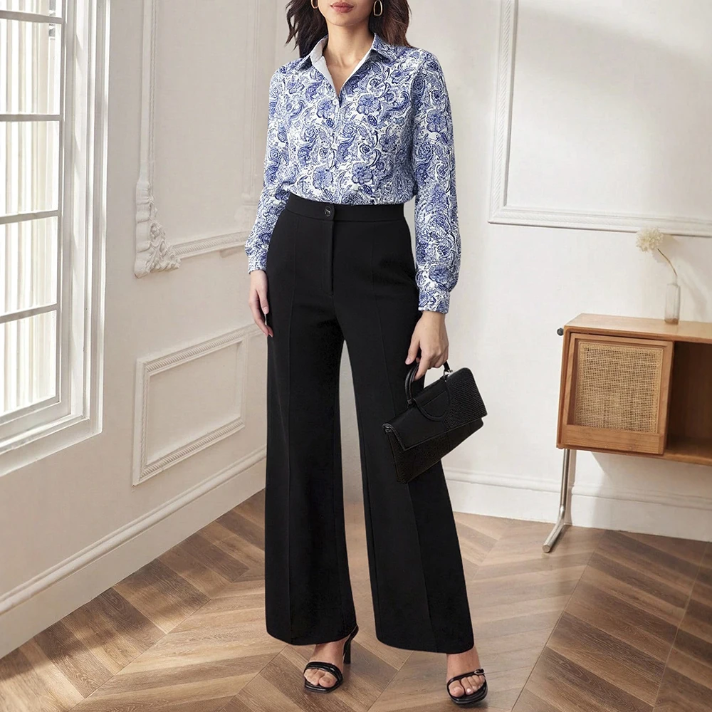 

Mia Muse Boutique Autumn Shirts 2025 Women's Elegant Full Print Long Sleeve Shirt Collar Fitting Slim Office Lady Shirts