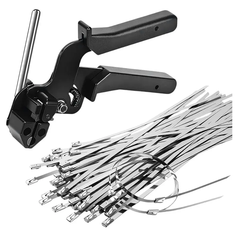 YANA50I Fastening Strap Metal Zip Ties Plier With 100Pcs Cable Tie Automatic Cutting Tool Stainless Steel Self-Locking Ties