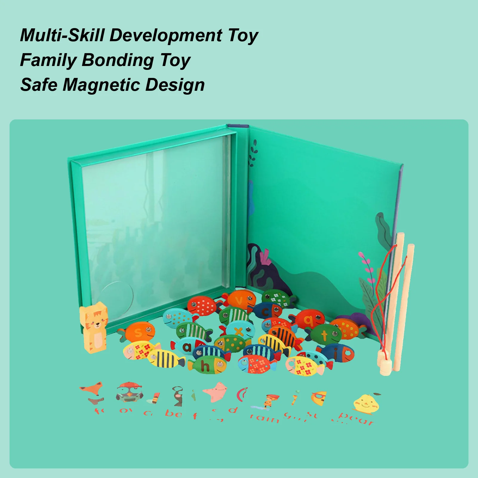 Fishing Game For Kids Wooden 26-Letter Educational Toys Alphabet Fish Catching Puzzle Games For Kids Boys Girls Classroom