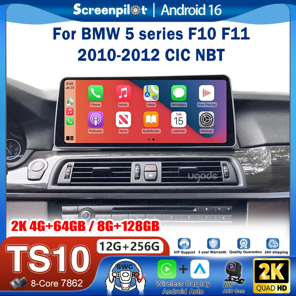 12.3 inch Android 16 Carplay Car Radio For BMW 5 Series F10 F11 2010-2012 CIC NBT Multimedia Video Player Head Unit 2K QLED GPS