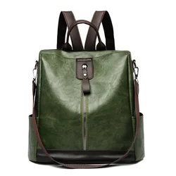 Vintage Pu Leather Backpack Shoulder Bags For Women Retro Large Capacity Student Knapsack High Quality Travel Rucksack