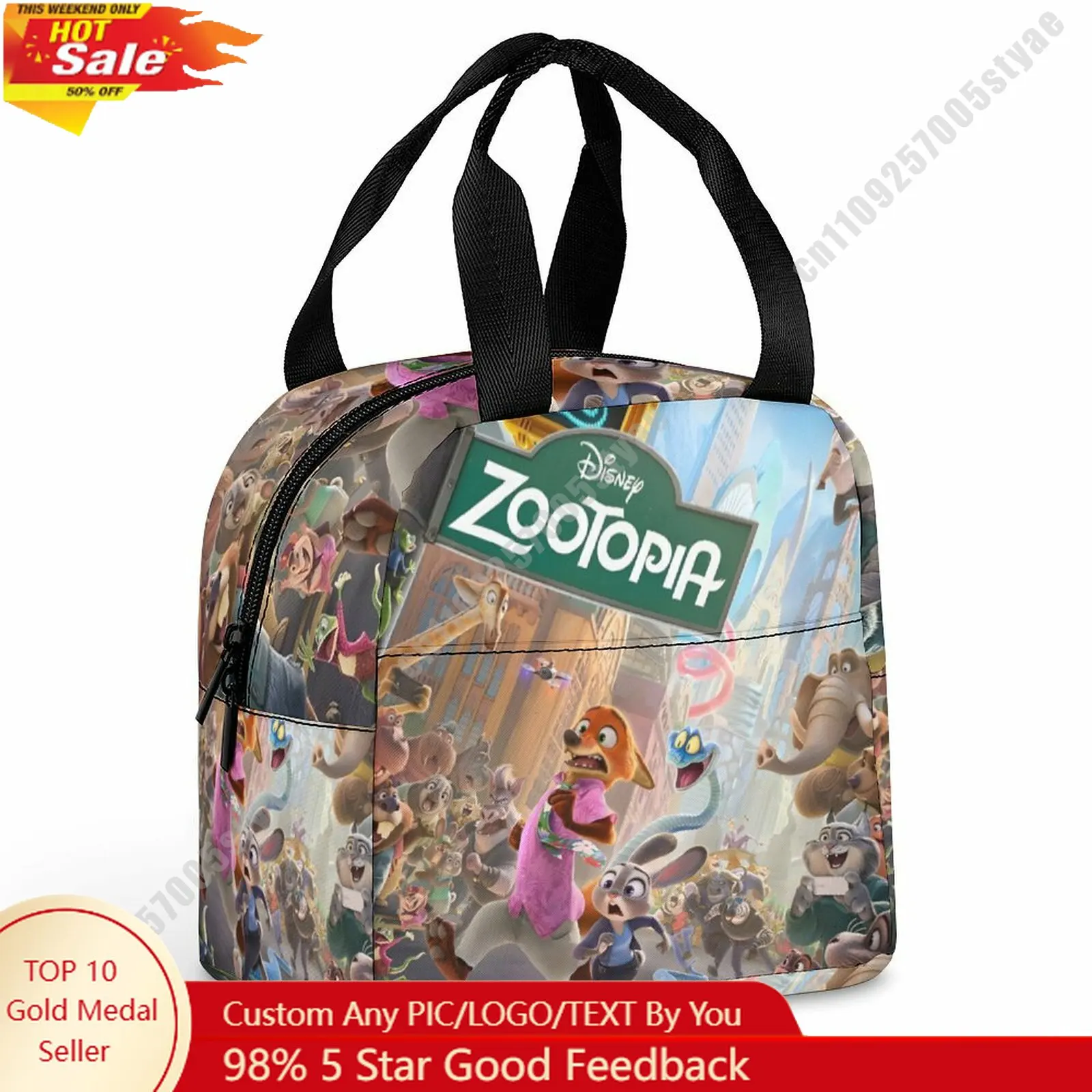 

Zootopia Lunch Bag Disney Animal Patterns Bento Bag DIY Custom Text Photo Logo Portable Aluminum Foil Food Bag Cosplay