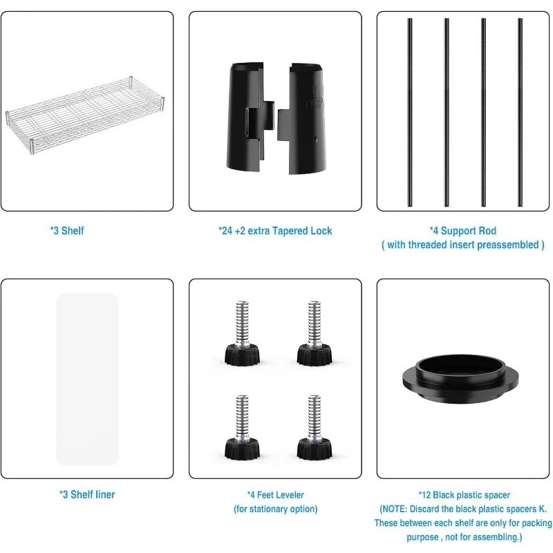 Pouseayar 3 ชั้น NSF Metal Shelving Grid Unit,ความจุ 1050 ปอนด์,Heavy Duty Adjustable Storage Rack พร้อมชั้นวาง