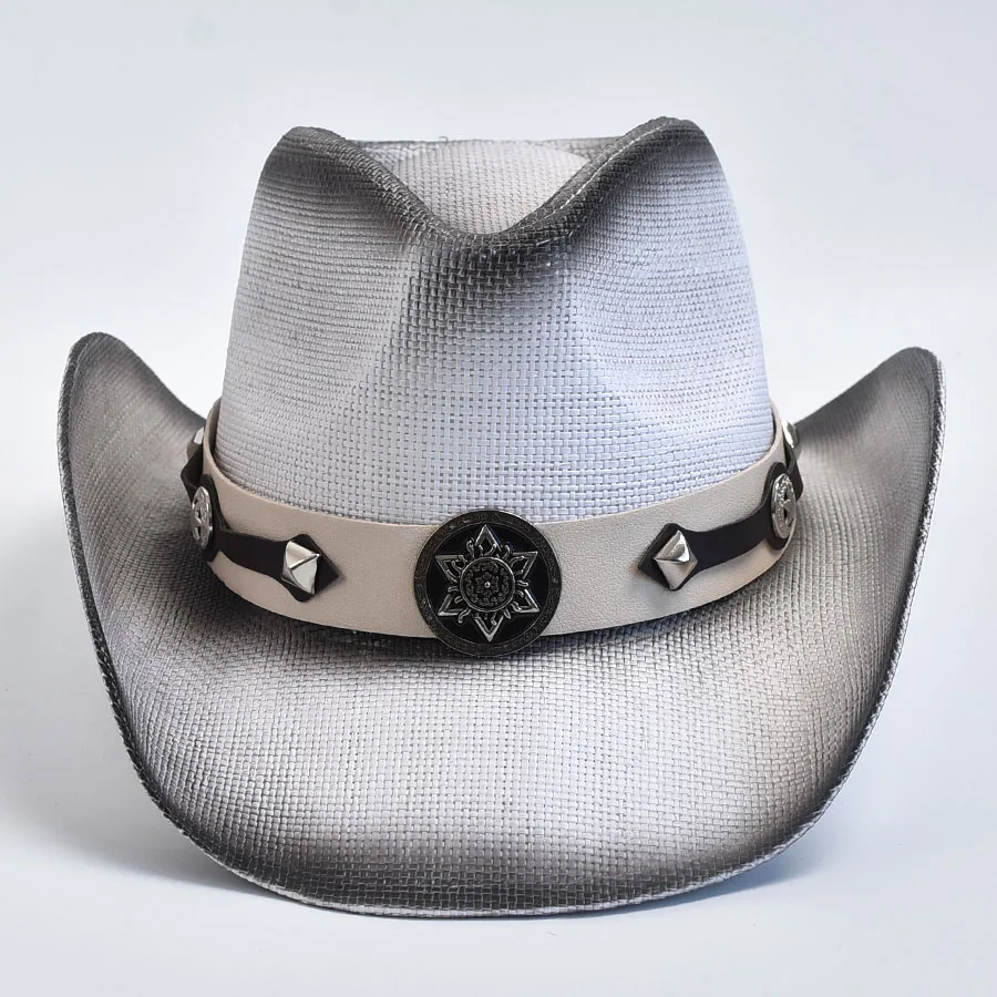 Chapéus de palha estilo ocidental para homens e mulheres, chapéu de sol de praia, borda ondulada vintage, chapéu de jazz