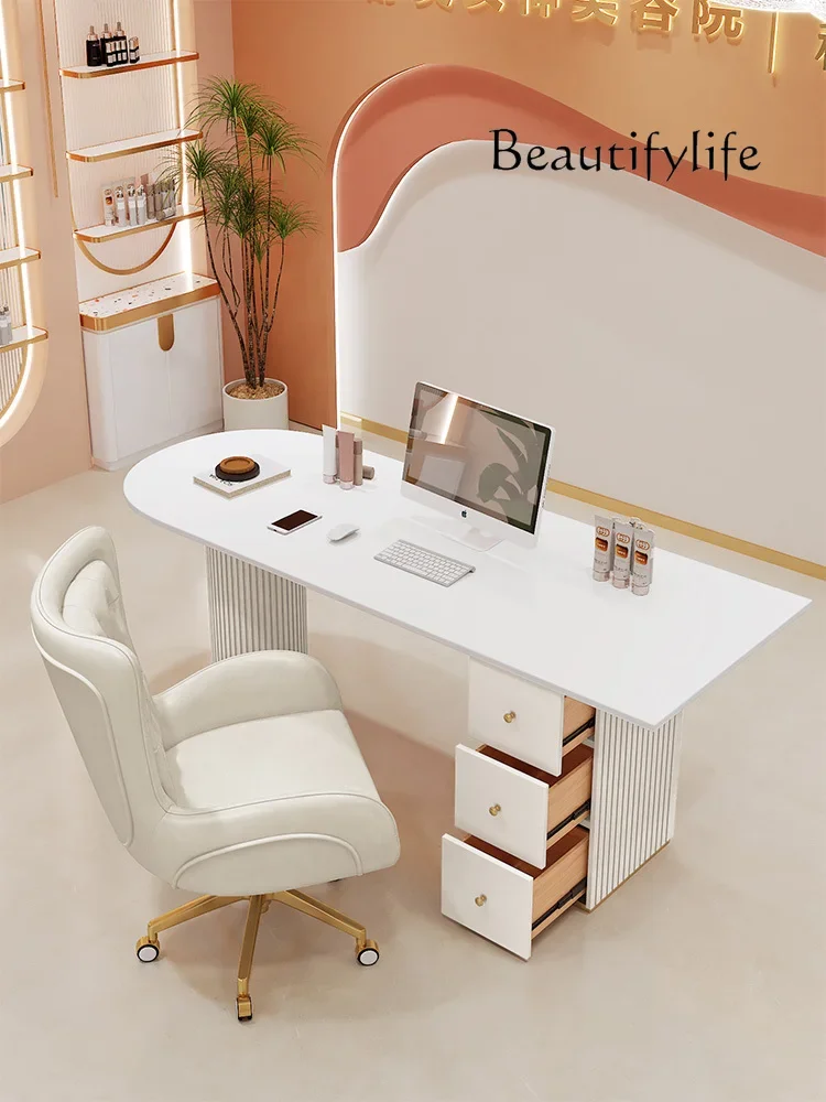 Beauty salon consultant reception negotiation table and chair light luxury rock slab desk skin detection table