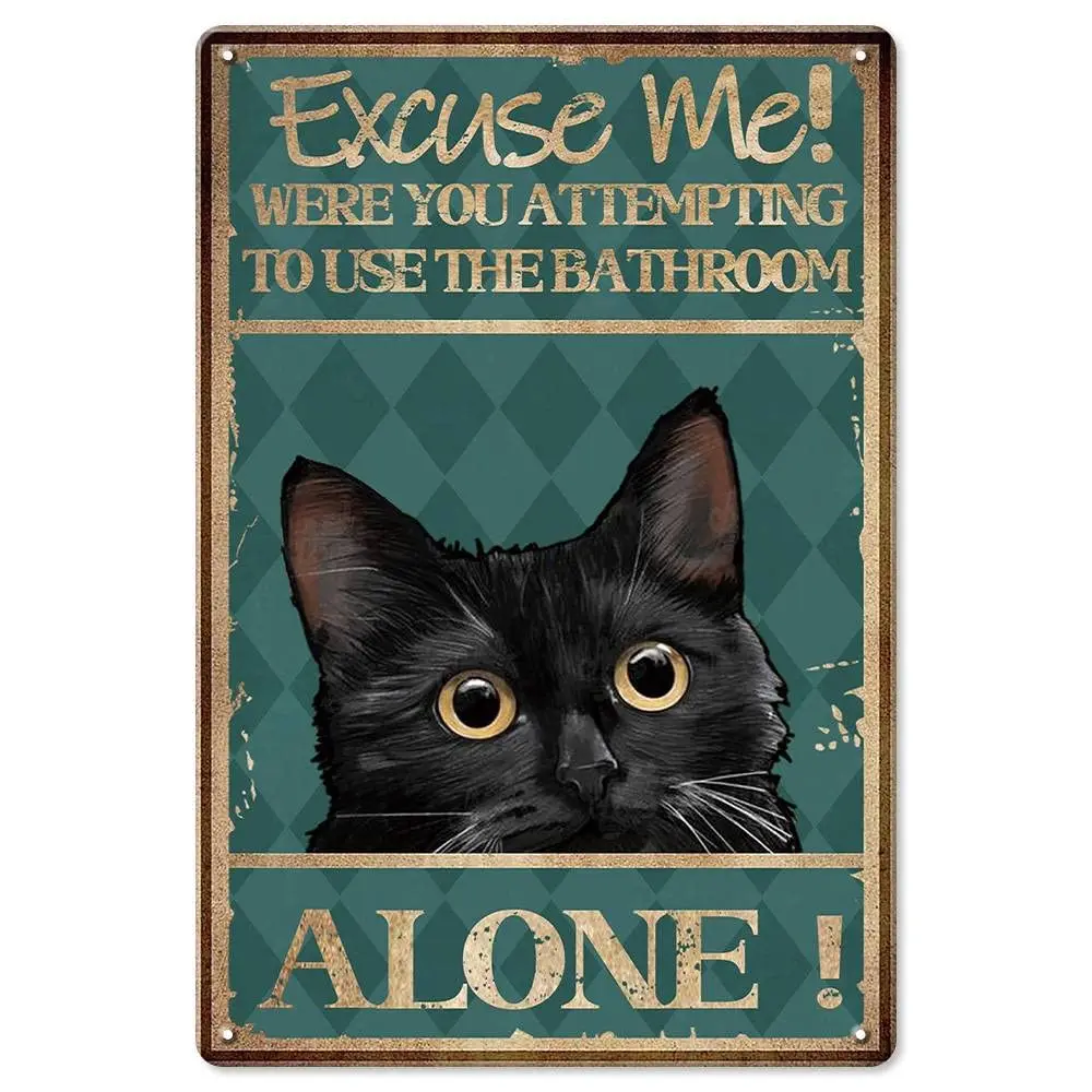 Bathroom Signs Decor Funny Bathroom Signs Weird Stuff, Black Cat Decor Cute Bathroom Decor Cat Gifts for Cat Lovers, 12x8 I sign