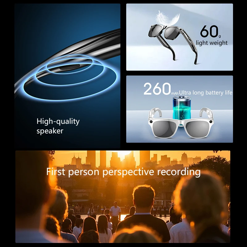 OPPO 4K HD AI النظارات الذكية الدردشة GPT 100MP كاميرا بلوتوث دعوة 260Mah بطارية صوت مساعد التحكم النظارات الذكية 2025