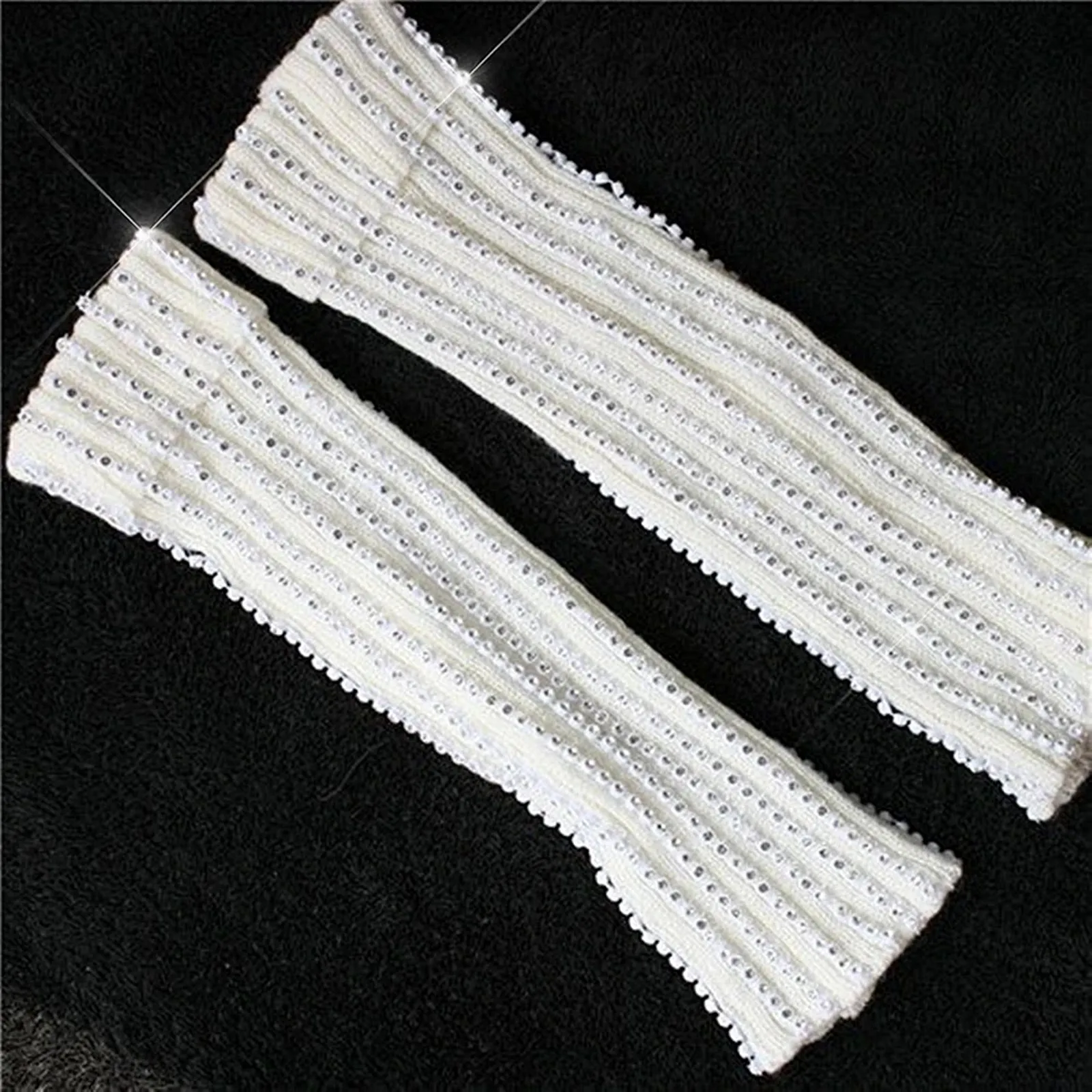 Stretchy Michael-style Milk White Baggy Ankle socks Sleeves with High Elasticity and Rhinestone Embellishments for Party  Dance