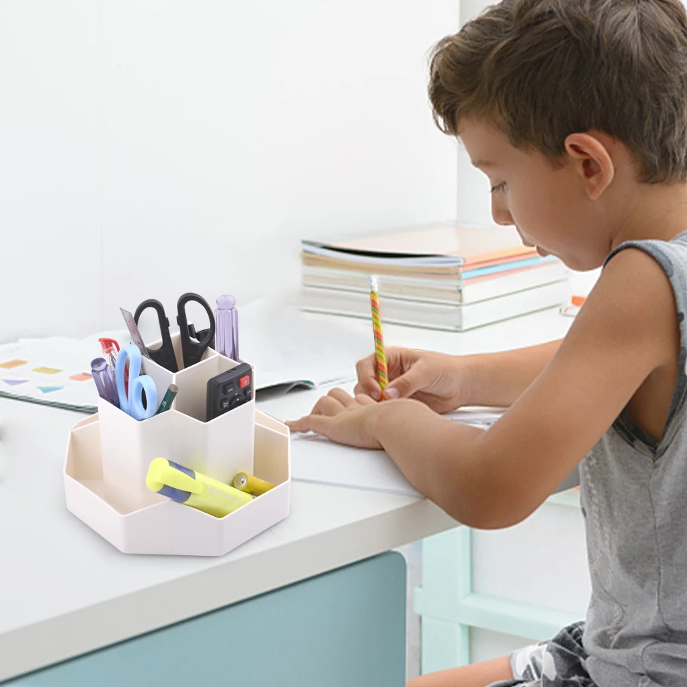 حامل أقلام دوار بدرجة ، وعاء قرطاسية ، منظم مكتب ، حامل أقلام مدرسية لطيف ، تخزين منزلي ومكتب ، 9 فتحات