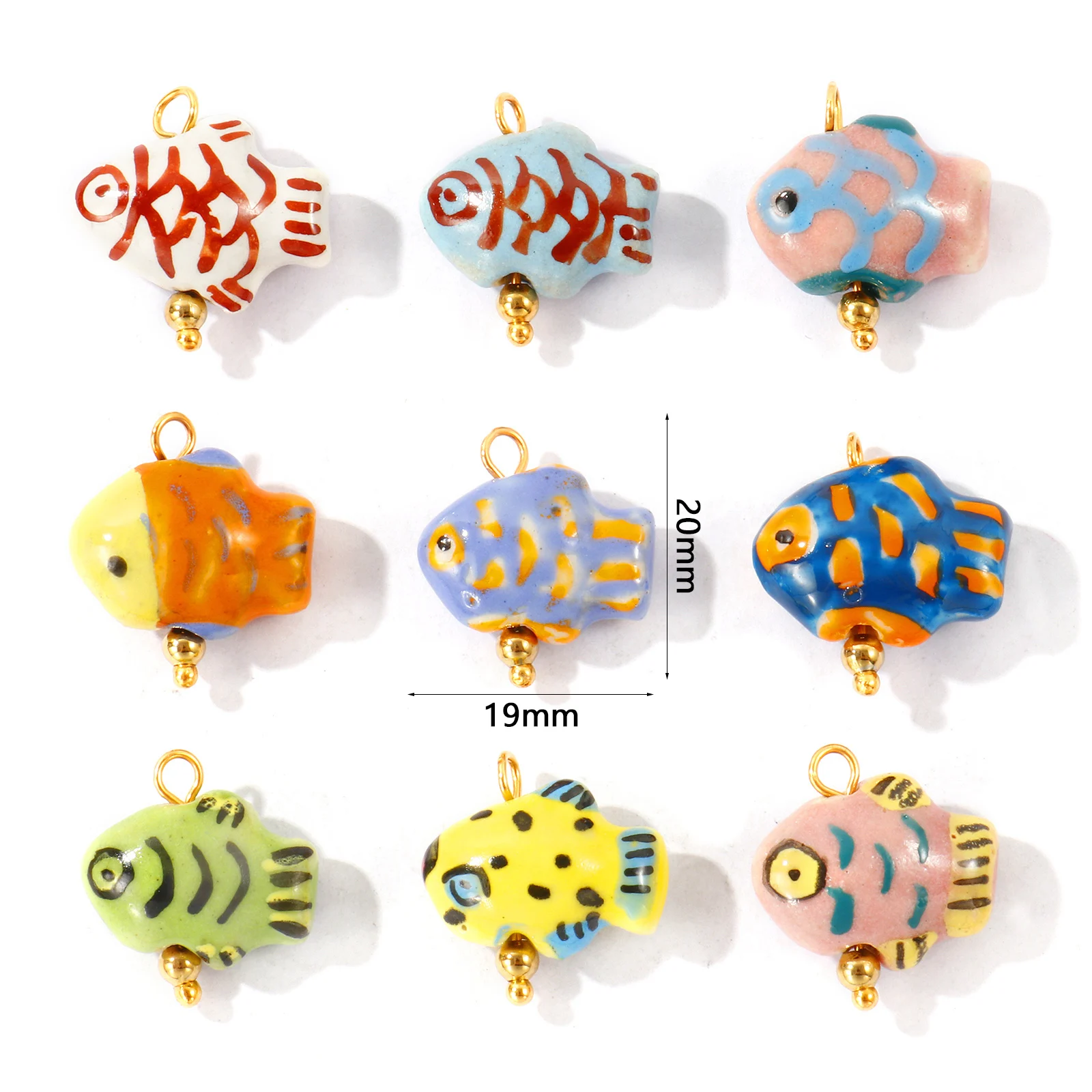 2pcs Multicolor Ceramic Ocean Fish Animal 3D Jewelry Charms Gold Plated Stainless Steel Pendants DIY Necklace Jewelry 20x19mm