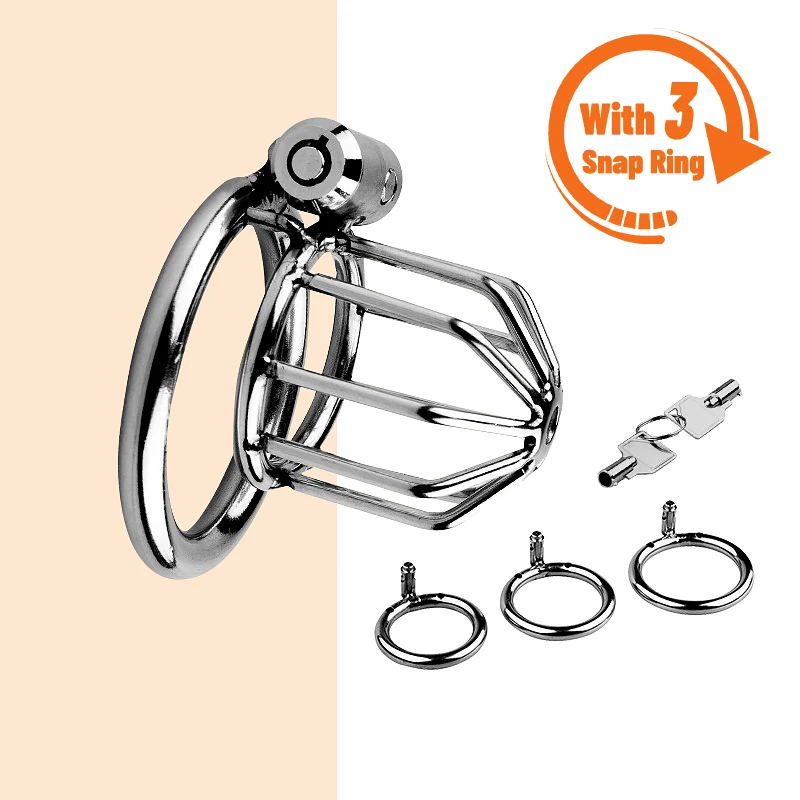 Man Metal Chastity Lock Bound to Prevent Cheating Penis Cage Wear it Outside Cock Cage with 3 Snap Ring Chastity Adult Supplies